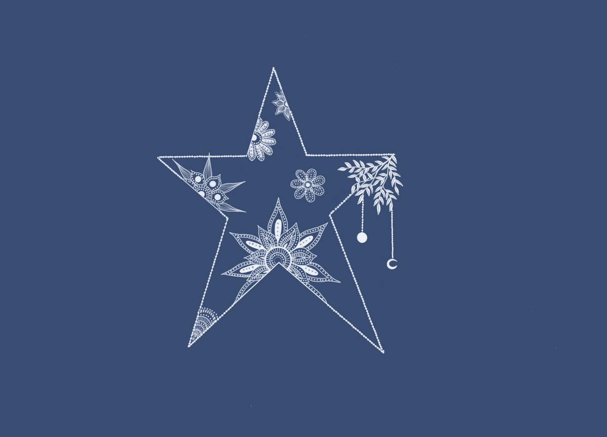 Mandala Star, a moon & stars greeting card by Boka in design